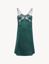 Slip Dress in dark green silk with Leavers lace_0