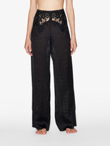 Black silk pajama set with Leavers lace_3