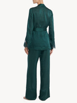 Dark green silk pajama set with Leavers lace_2