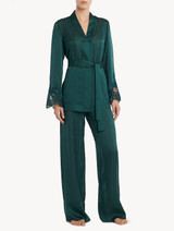 Dark green silk pajama set with Leavers lace_3