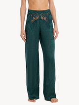 Dark green silk pajama set with Leavers lace_1