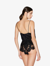 Playsuit in black silk with Leavers lace_2