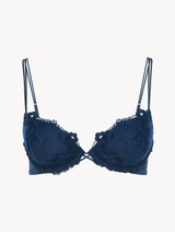Push-up Bra in blue Lycra with embroidered tulle_0