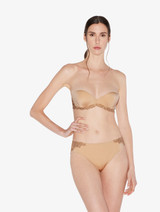 Bandeau Bra in beige Lycra with embroidered tulle_3