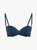 Bandeau Bra in blue Lycra with embroidered tulle_0