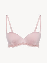 Bandeau Bra in pink Lycra with embroidered tulle_0