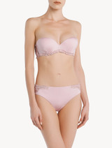 Bandeau Bra in pink Lycra with embroidered tulle_2