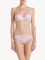 Bandeau Bra in pink Lycra with embroidered tulle_1