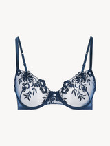 Underwired Bra in blue Lycra with embroidered tulle_0