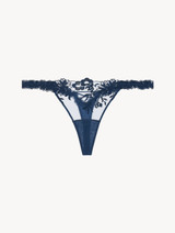 Thong in blue Lycra with embroidered tulle_0