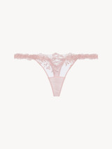 Thong in pink Lycra with embroidered tulle_0