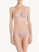 Thong in pink Lycra with embroidered tulle_1