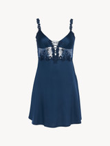 Slip Dress in blue modal with embroidered tulle_0