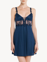 Slip Dress in blue modal with embroidered tulle_1