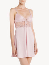 Slip Dress in pink modal with embroidered tulle_1