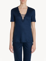 T-shirt in blue modal with embroidered tulle_1