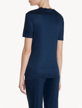 T-shirt in blue modal with embroidered tulle_2