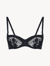 Balconette Bra in black Lycra with Leavers lace_0