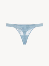 Thong in light-blue Lycra with Leavers lace_0