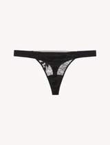Black thong in Lycra and Leavers lace_0