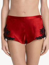 Red silk sleep shorts with frastaglio embroidery_1