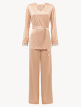Beige pajama set in stretch viscose and tulle_0