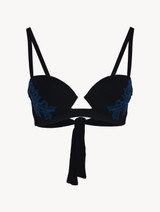 Underwired Bikini Top in black with dark blue embroidery_0