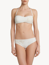 Bandeau Bikini Top in off-white with ivory embroidery_1