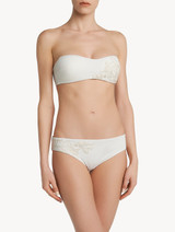 Bandeau Bikini Top in off-white with ivory embroidery_3