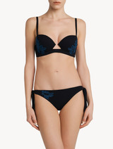 Ribbon Bikini Briefs in black with dark blue embroidery_1