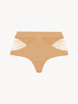 Nude Lycra control fit high-waist thong with Chantilly lace_0