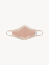 Beige silk georgette face covering with pink Frastaglio_0