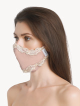 Beige silk georgette face covering with pink Frastaglio_1