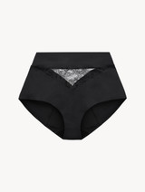 Black Lycra control fit high-waist briefs with Chantilly lace_0