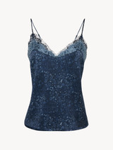 Camisole in blue silk satin with Leavers lace_0