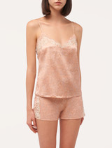 Camisole in pink silk satin with Leavers lace_1