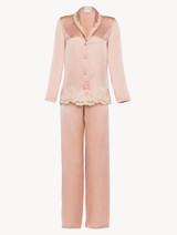 Pink silk pajama set with frastaglio_0