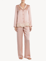 Pink silk pajama set with frastaglio_1