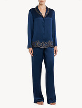 Blue silk pajama set with frastaglio_1