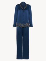 Blue silk pajama set with frastaglio_0