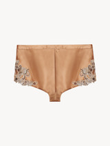 Bronze silk satin sleep shorts with frastaglio_0
