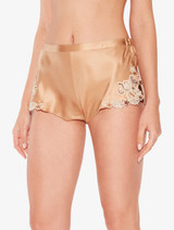 Bronze silk satin sleep shorts with frastaglio_1