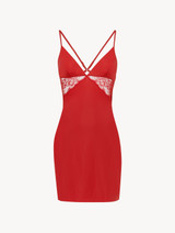 Slipdress in garnet Lycra with Leavers lace_0