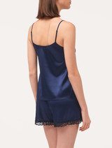 Short pajamas in midnight  blue silk stretch with lace_3