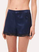 Short pajamas in midnight  blue silk stretch with lace_2