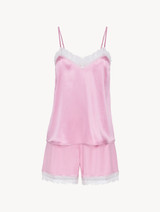 Short pajamas in lilac silk stretch with lace_0