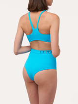 High-waisted bikini brief in turquoise with logo_2