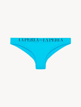 Brazilian bikini brief in turquoise with logo_0