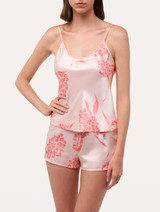 Soft pink floral silk pajama shorts_3