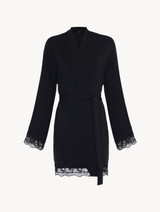 Short robe in black rayon with lace_0